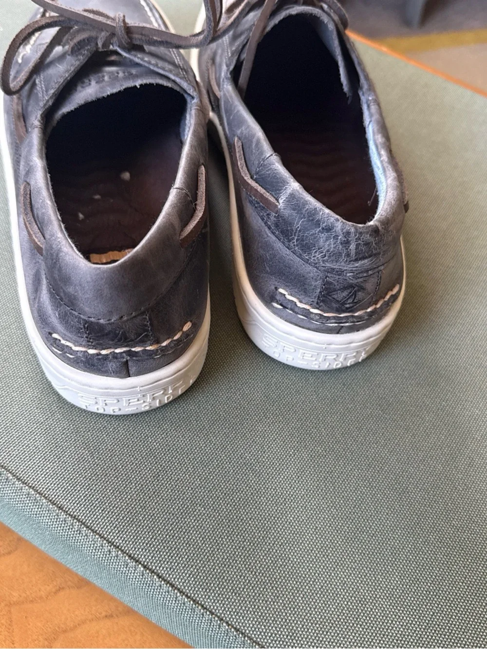 Sperry Men's Dark Blue Leather Boat Shoes with White Sole